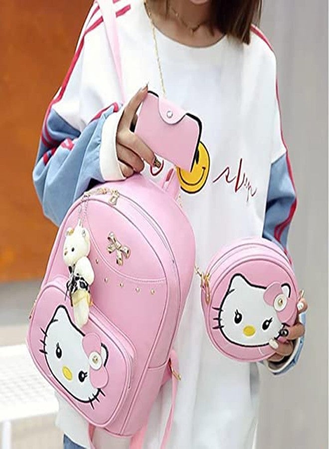 أليس طقم حقيبة ظهر جلدية صغيرة لطيفة من Alice Girls مكون من 3 قطع للنساء (لون وردي) - Image 3